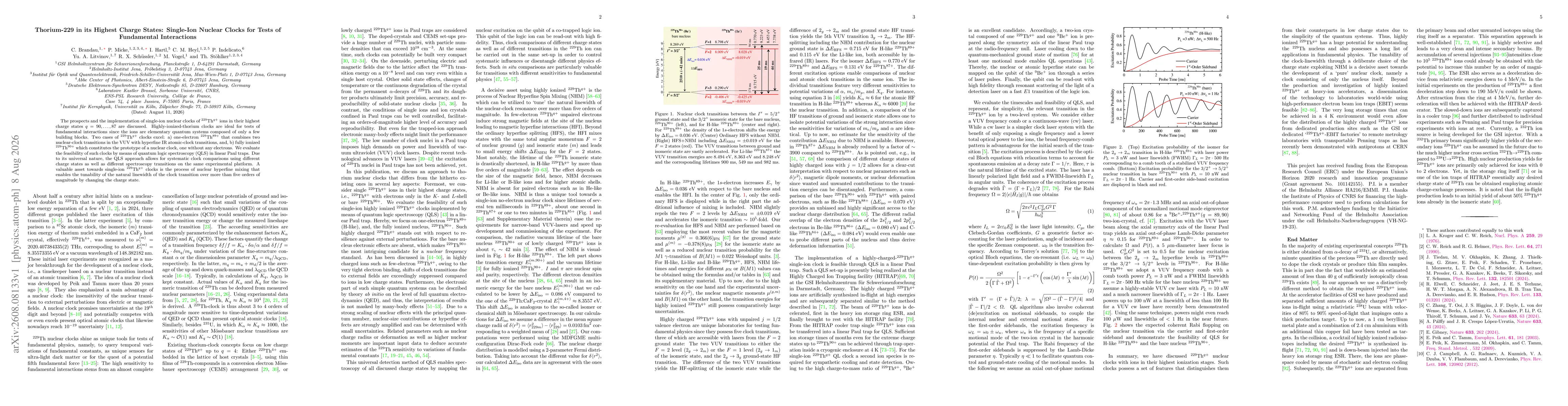 Thumbnail for Thorium-229 in its Highest Charge States: Single-Ion Nuclear Clocks for Tests of Fundamental Interactions