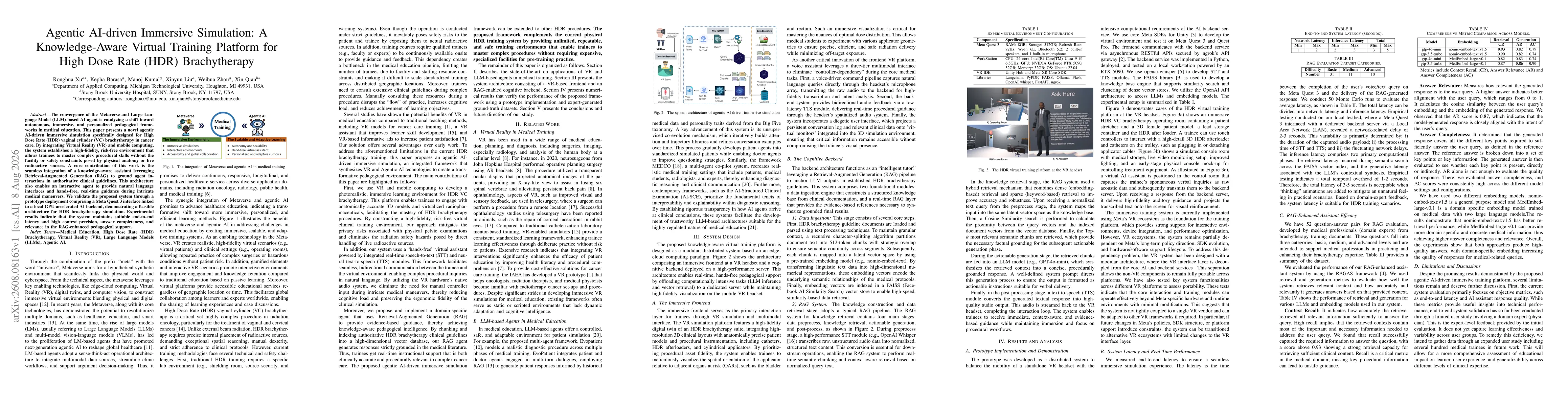 Thumbnail for Agentic AI-driven Immersive Simulation: A Knowledge-Aware Virtual Training Platform forHigh Dose Rate (HDR) Brachytherapy