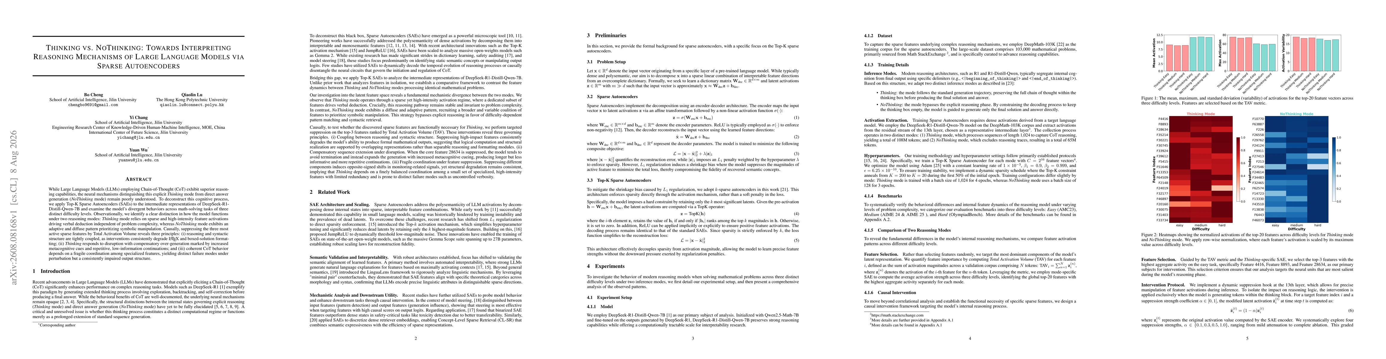 Thumbnail for Thinking vs. NoThinking: Towards Interpreting Reasoning Mechanisms of Large Language Models via Sparse Autoencoders