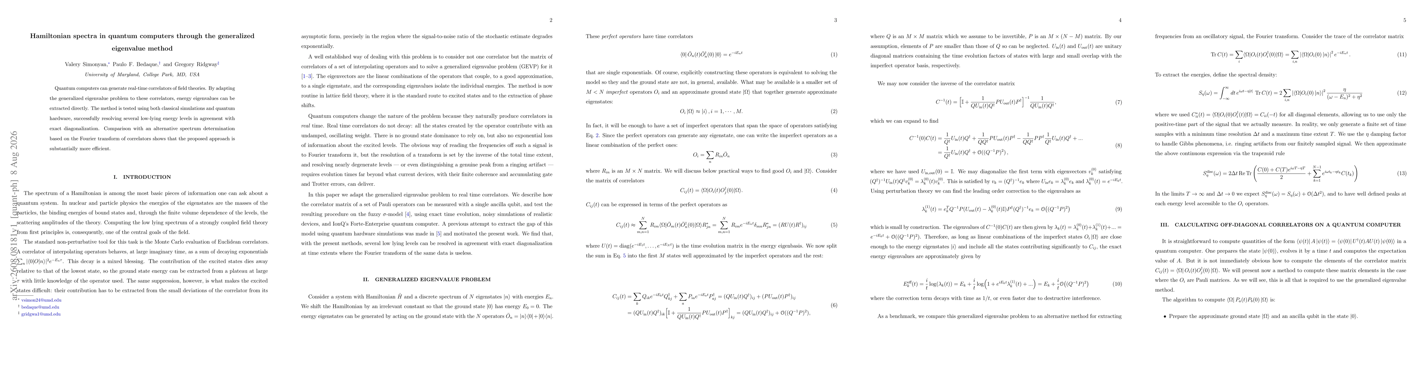 Thumbnail for Hamiltonian spectra in quantum computers through the generalized eigenvalue method