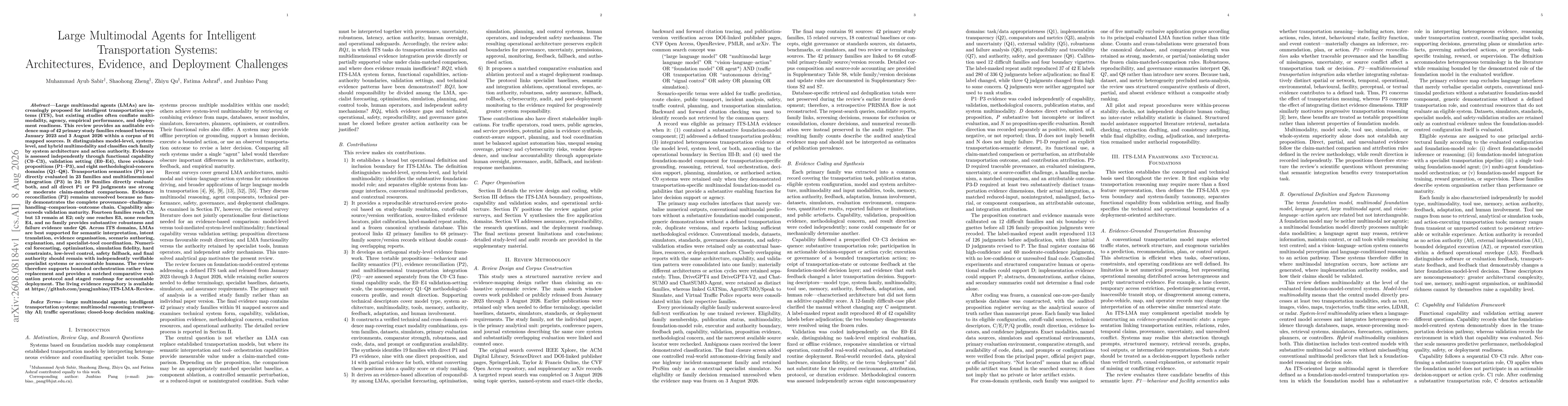 Thumbnail for Large Multimodal Agents for Intelligent Transportation Systems: Architectures, Evidence, and Deployment Challenges