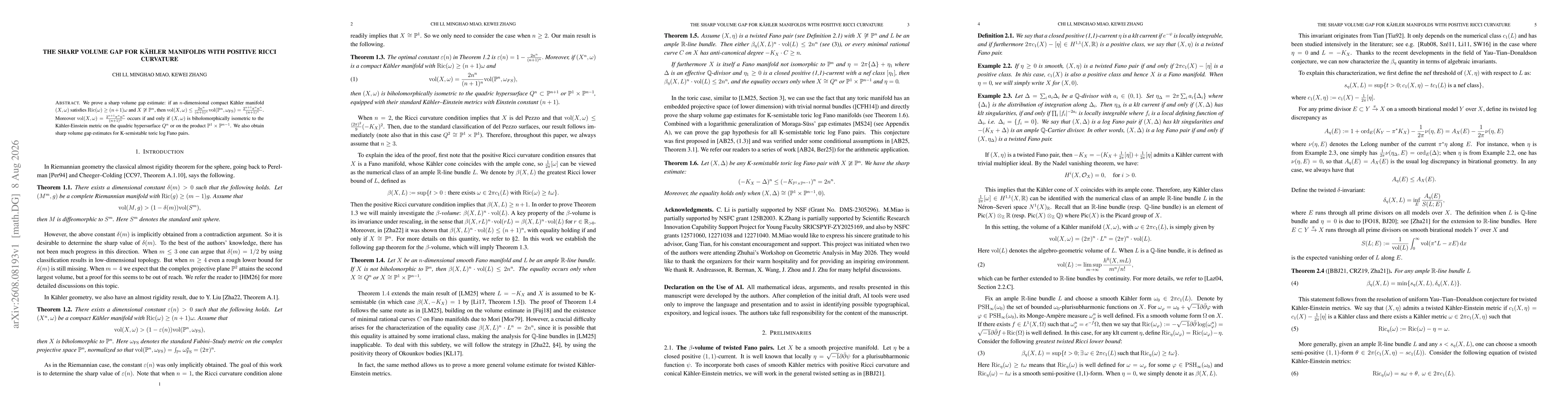 Thumbnail for The sharp volume gap for Kähler manifolds with positive Ricci curvature