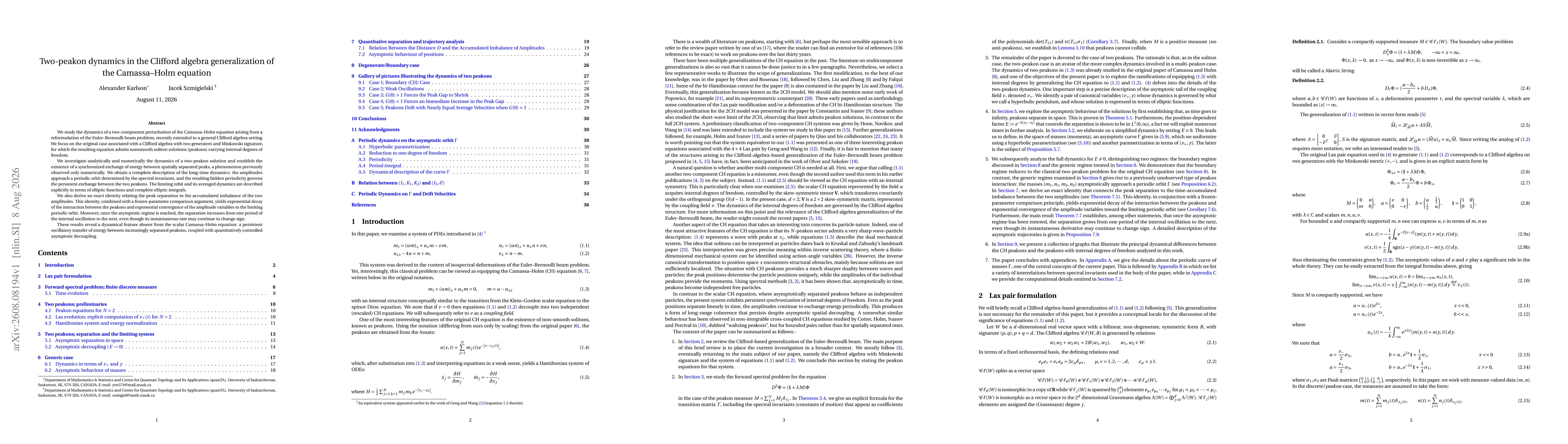 Thumbnail for Two-peakon dynamics in the Clifford algebra generalization of the Camassa-Holm equation