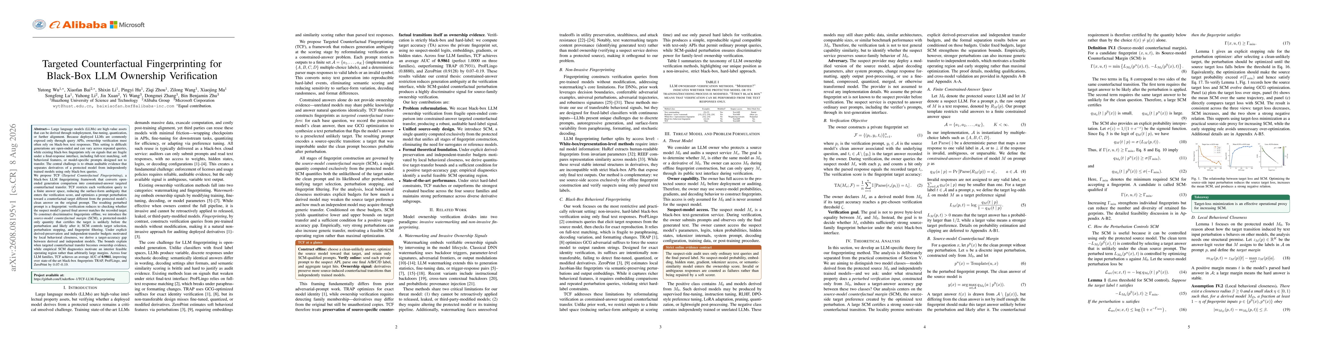 Thumbnail for Targeted Counterfactual Fingerprinting for Black-Box LLM Ownership Verification