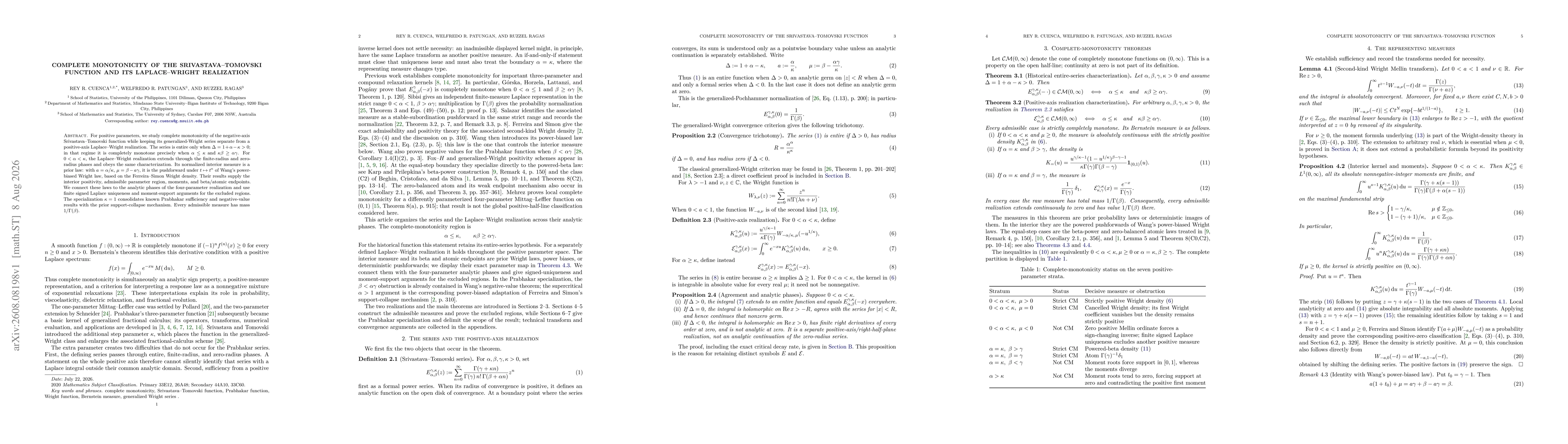 Thumbnail for Complete Monotonicity of the Srivastava-Tomovski Function and Its Laplace-Wright Realization
