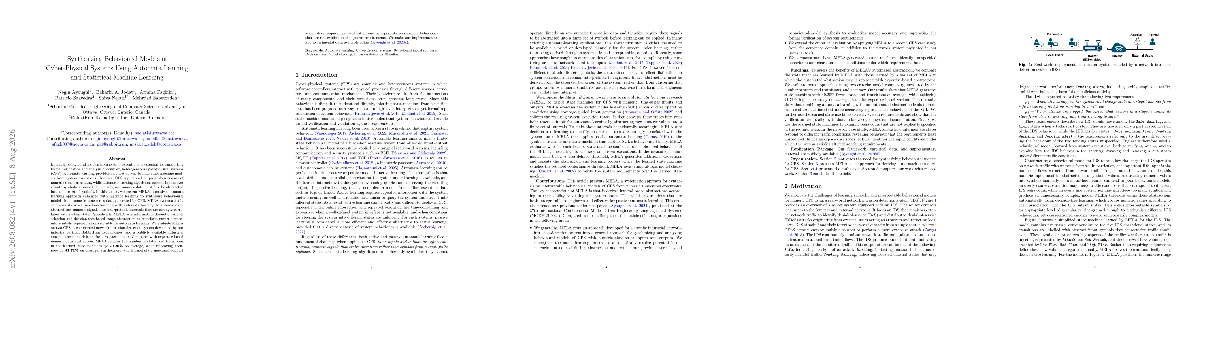 Thumbnail for Synthesizing Behavioural Models of CPS Using Automata Learning and Statistical Machine Learning