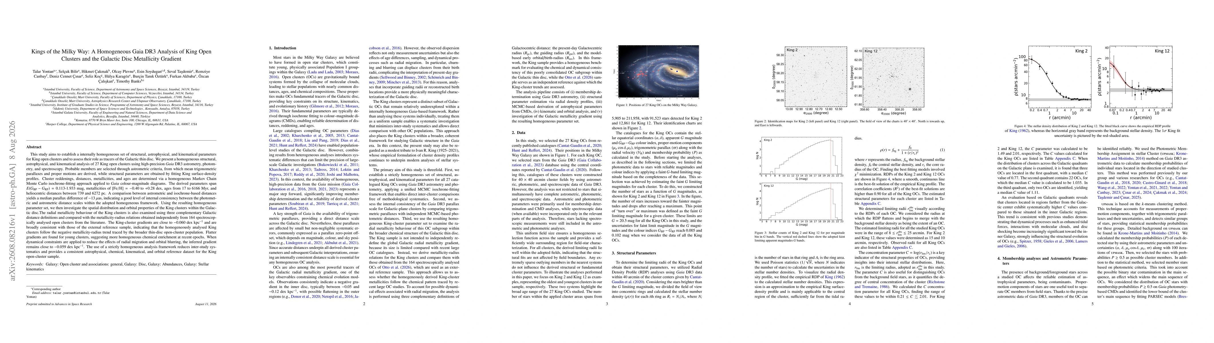 Thumbnail for Kings of the Milky Way: A Homogeneous Gaia DR3 Analysis of King Open Clusters and the Galactic Disc Metallicity Gradient