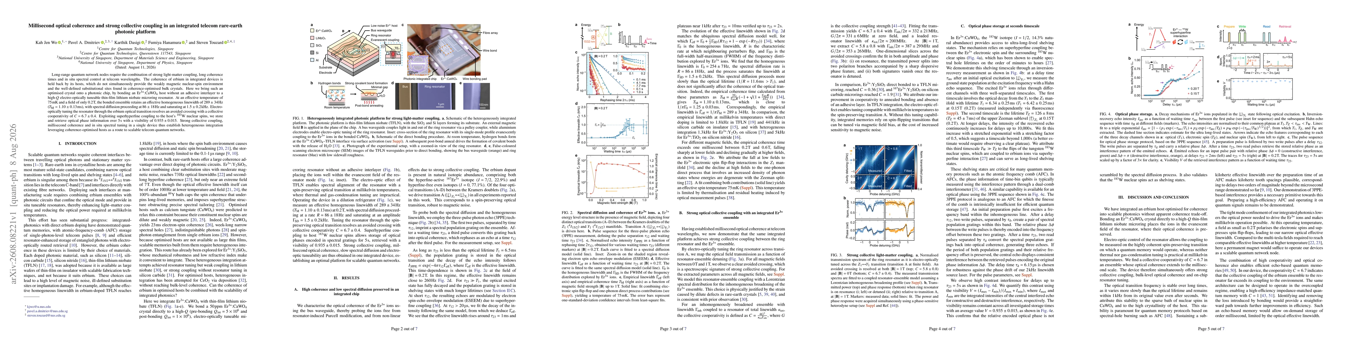Thumbnail for Millisecond optical coherence and strong collective coupling in an integrated telecom rare-earth photonic platform