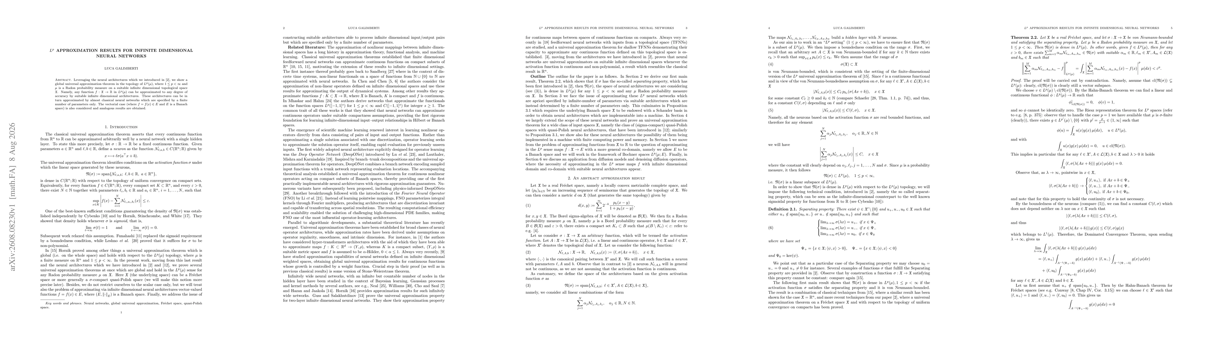 Thumbnail for $L^p$ approximation results for infinite dimensional Neural Networks