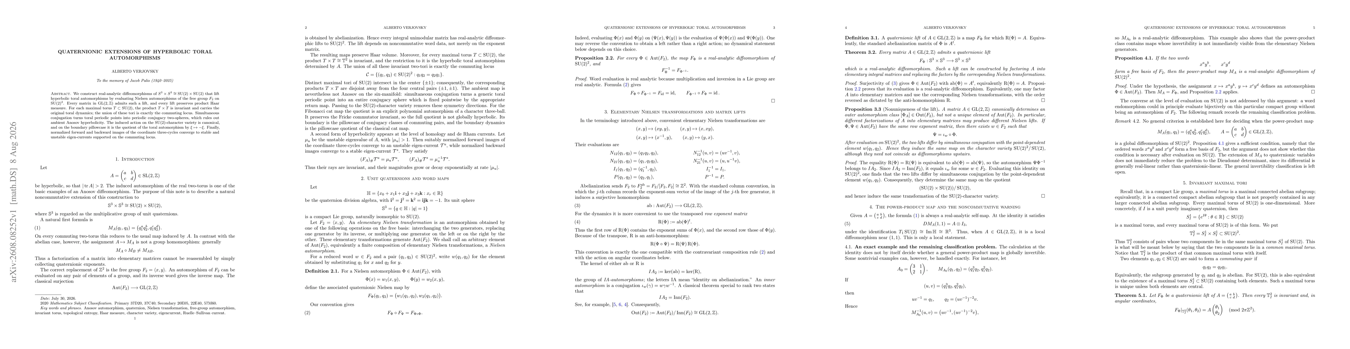 Thumbnail for Quaternionic Extensions of Hyperbolic Toral Automorphisms