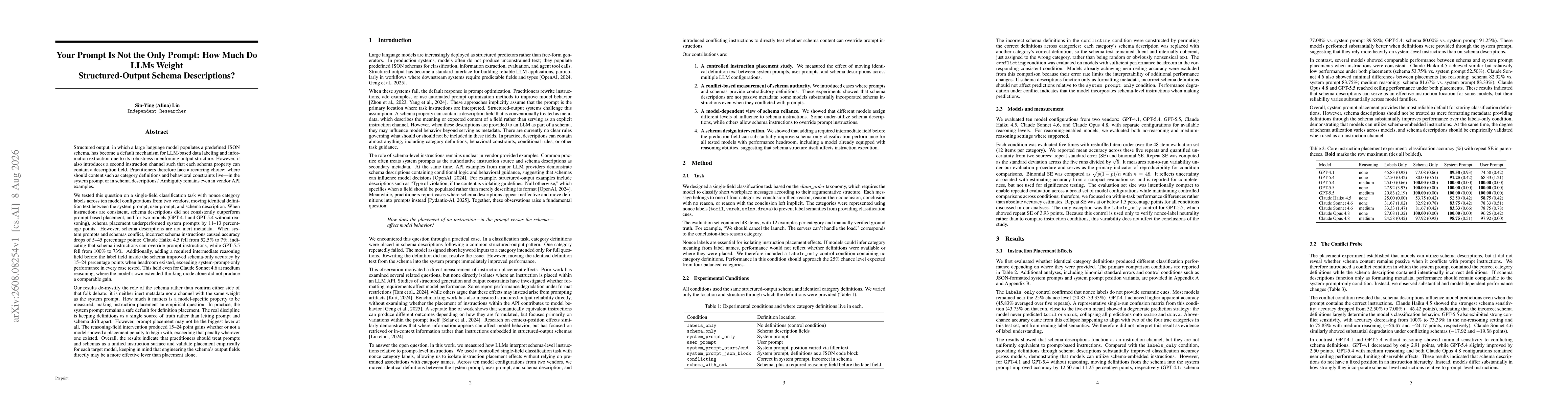 Thumbnail for Your Prompt Is Not the Only Prompt: How Much Do LLMs Weight Structured-Output Schema Descriptions?