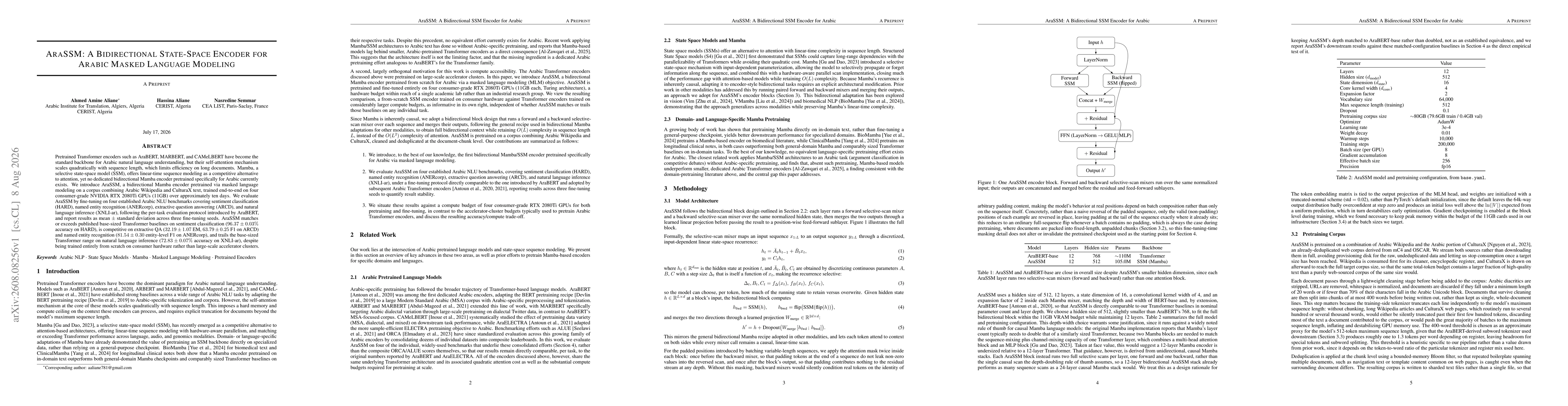 Thumbnail for AraSSM: A bidirectional state-space encoder for Arabic masked language modeling