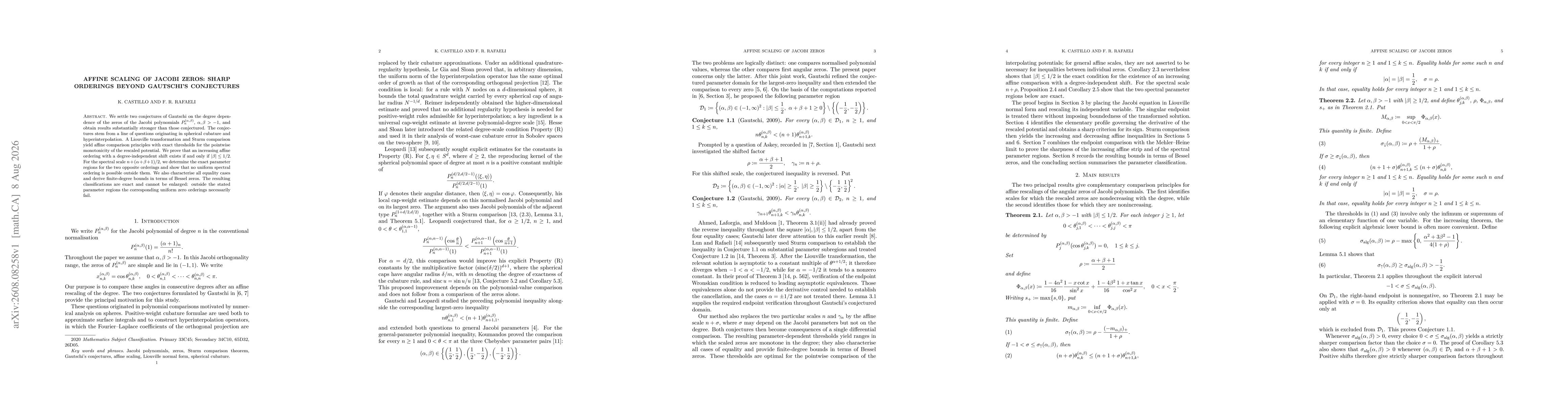 Thumbnail for Affine Scaling of Jacobi Zeros: Sharp Orderings Beyond Gautschi's Conjectures