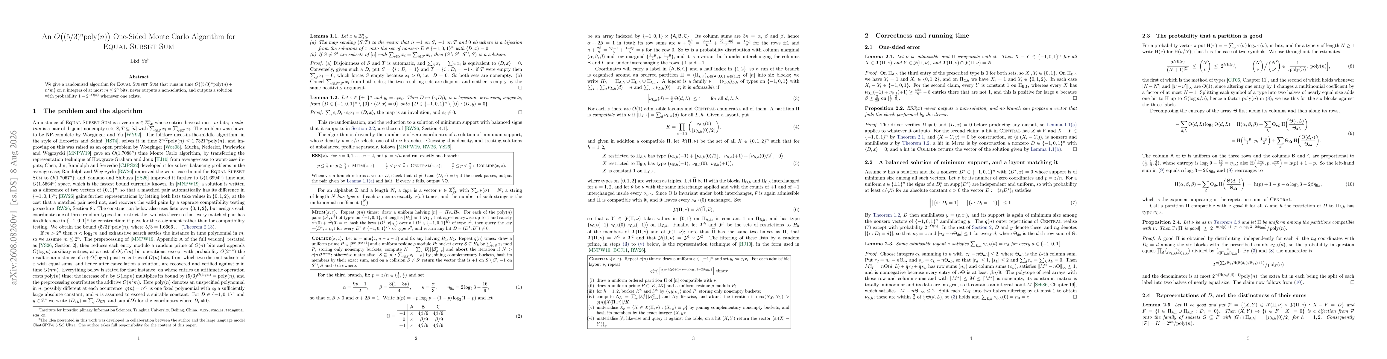 Thumbnail for An $O\big((5/3)^n\mathrm{poly}(n)\big)$ One-Sided Monte Carlo Algorithm for Equal Subset Sum