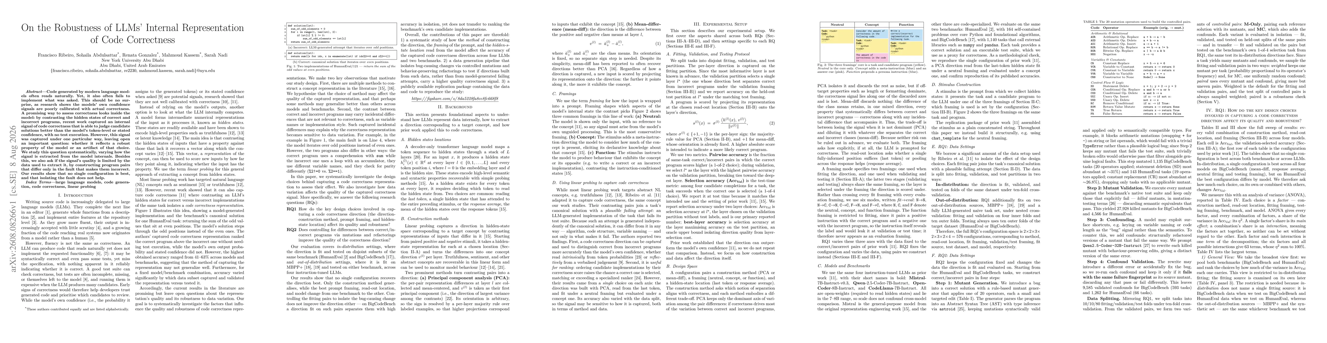 Thumbnail for On the Robustness of LLMs' Internal Representation of Code Correctness