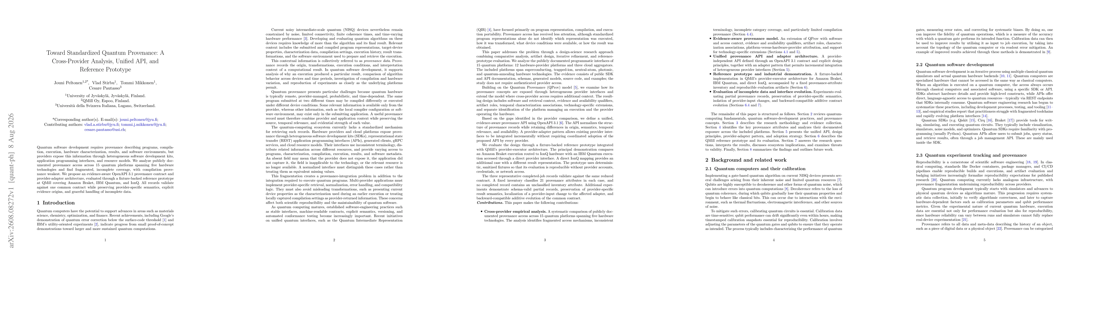 Thumbnail for Toward Standardized Quantum Provenance: A Cross-Provider Analysis, Unified API, and Reference Prototype