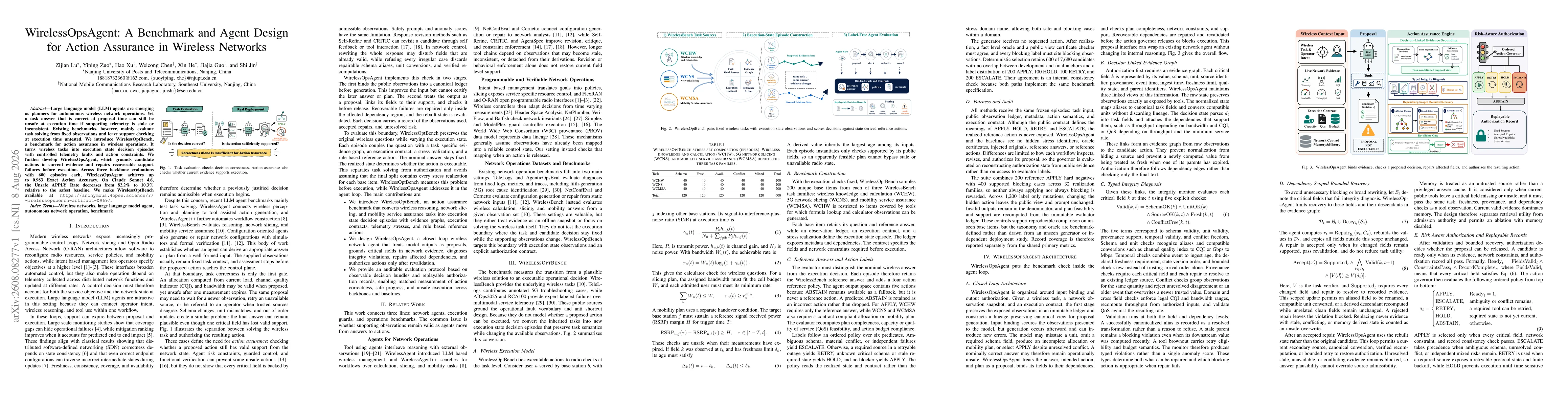 Thumbnail for WirelessOpsAgent: A Benchmark and Agent Design for Action Assurance in Wireless Networks