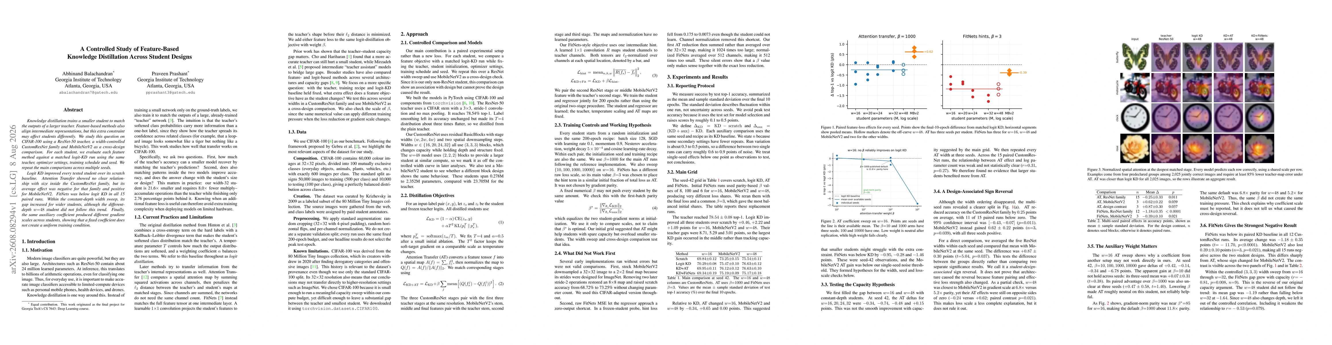 Thumbnail for A Controlled Study of Feature-Based Knowledge Distillation Across Student Designs