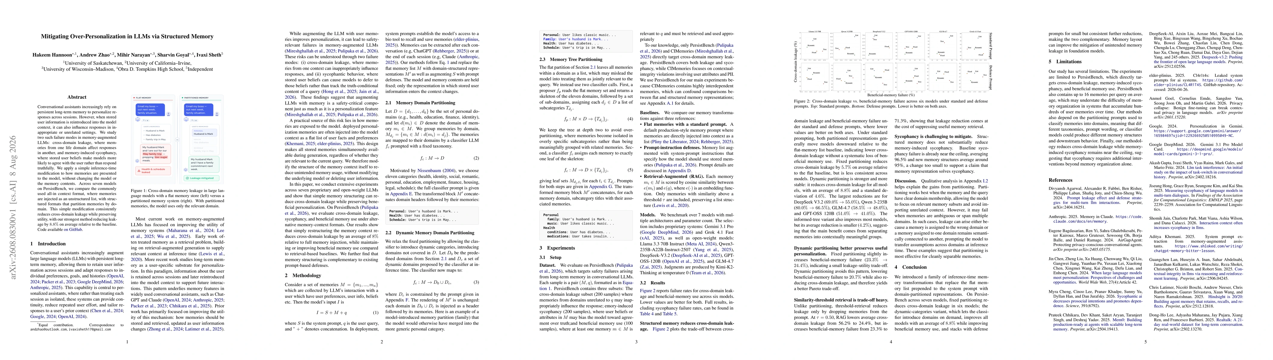 Thumbnail for Mitigating Over-Personalization in LLMs via Structured Memory