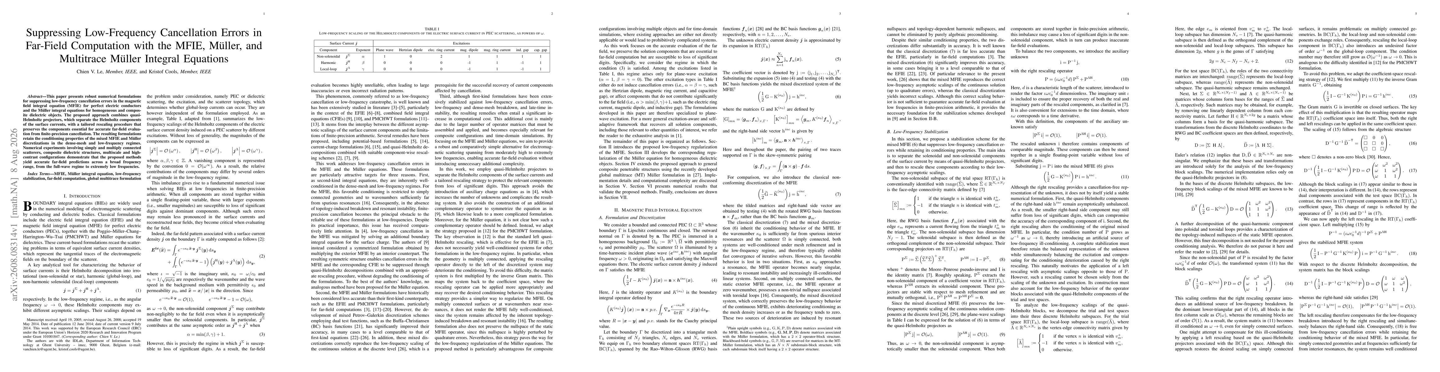 Thumbnail for Suppressing Low-Frequency Cancellation Errors in Far-Field Computation with the MFIE, Müller, and Multitrace Müller Integral Equations