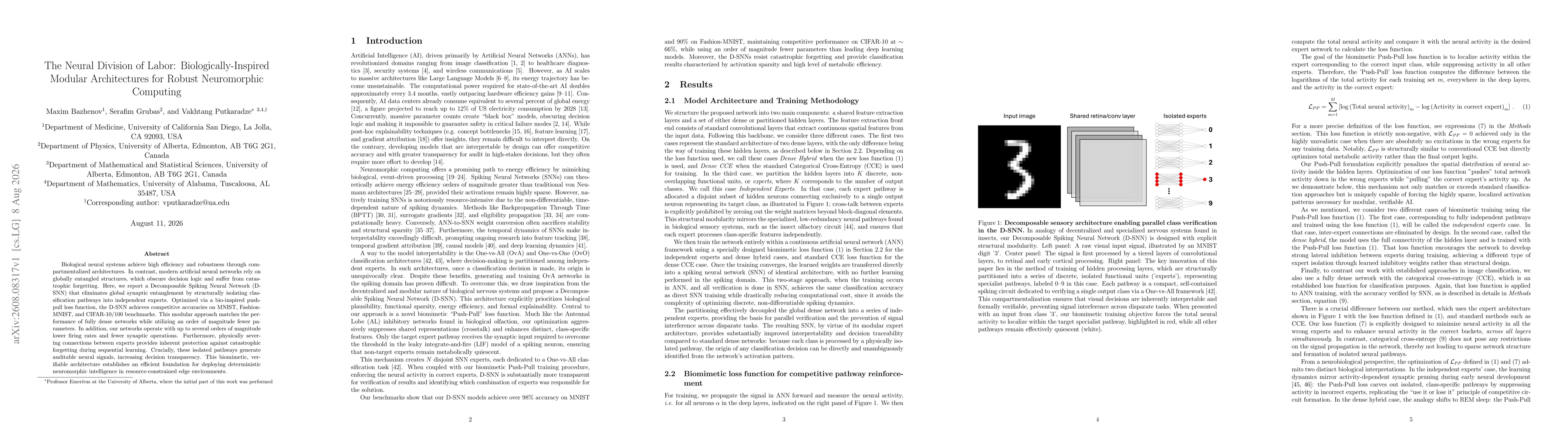 Thumbnail for The Neural Division of Labor: Biologically-Inspired Modular Architectures for Robust Neuromorphic Computing