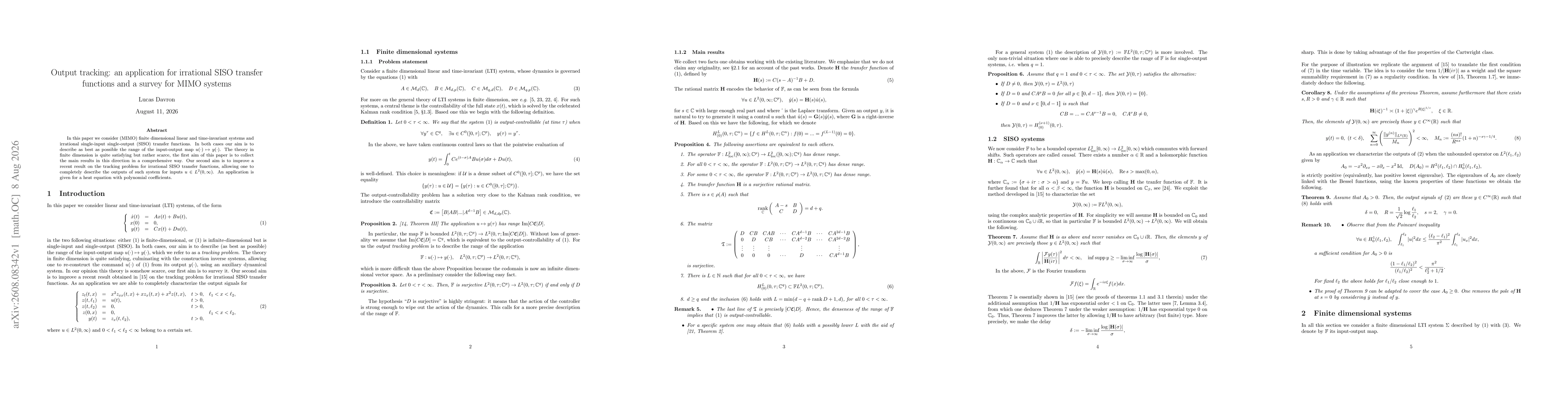 Thumbnail for Output tracking: an application for irrational SISO transfer functions and a survey for MIMO systems