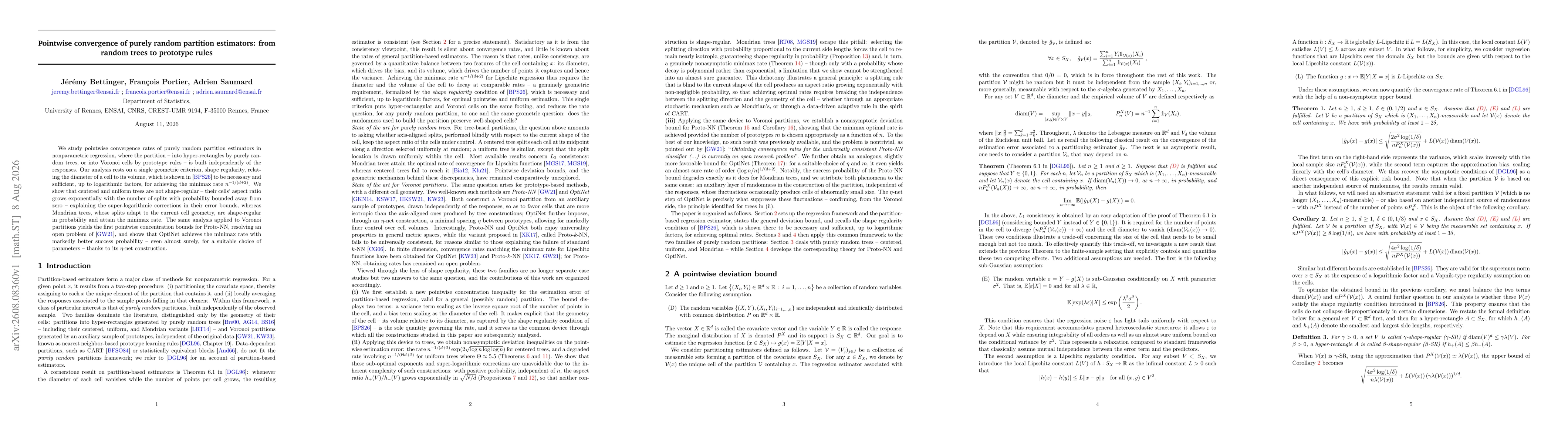 Thumbnail for Pointwise convergence of purely random partition estimators: from random trees to prototype rules