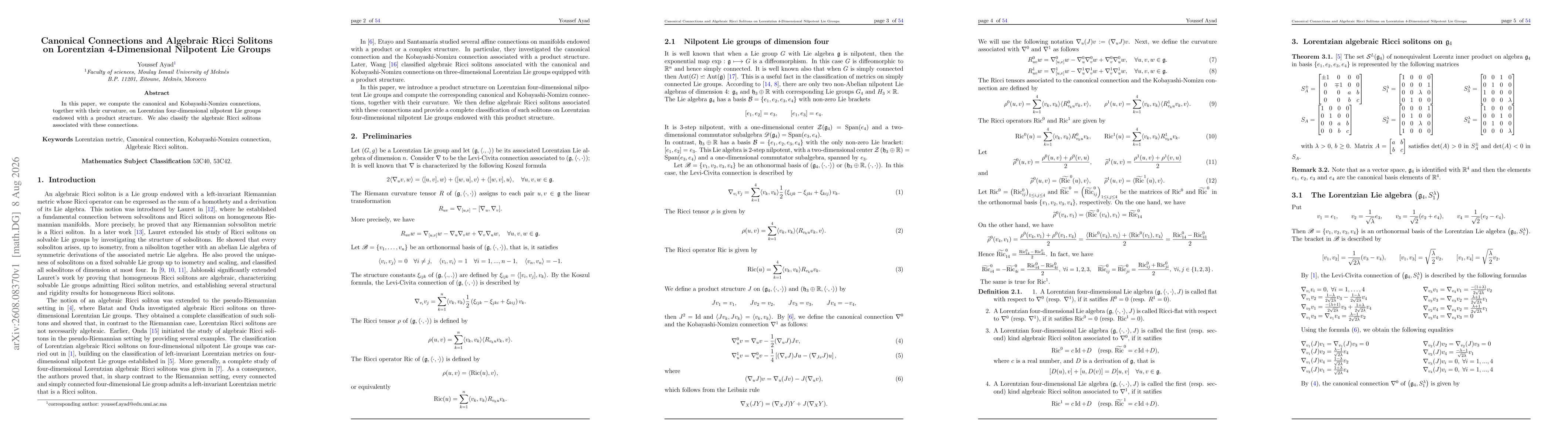 Thumbnail for Canonical Connections and Algebraic Ricci Solitons on Lorentzian 4-Dimensional Nilpotent Lie Groups