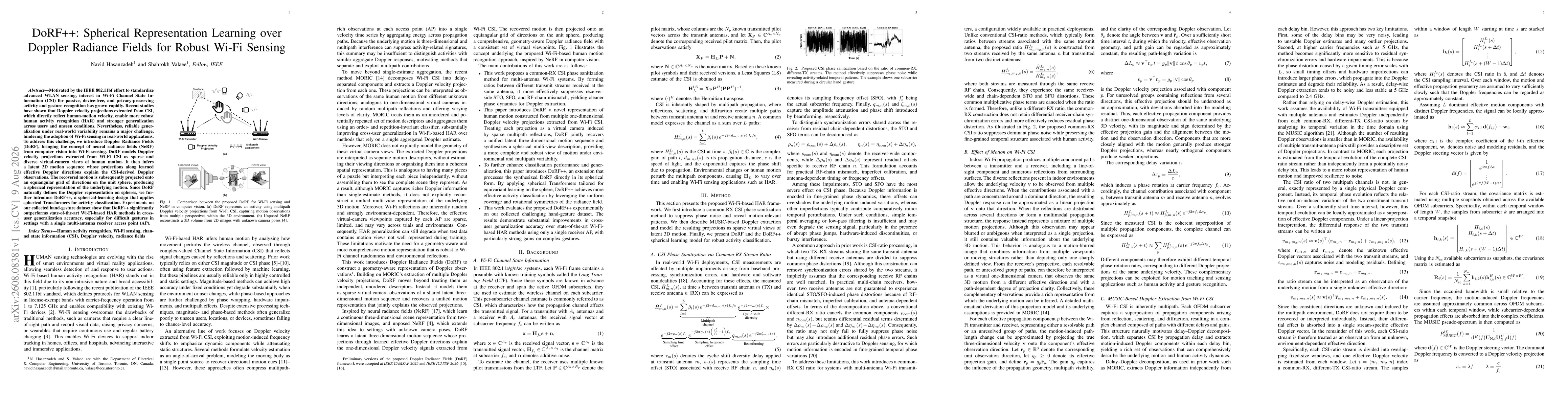 Thumbnail for DoRF++: Spherical Representation Learning over Doppler Radiance Fields for Robust Wi-Fi Sensing