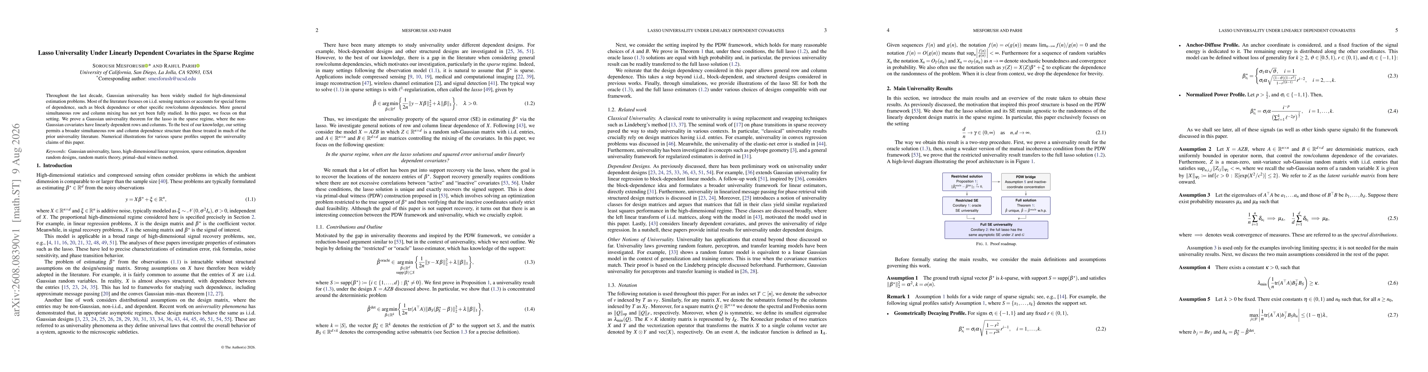 Thumbnail for Lasso Universality Under Linearly Dependent Covariates in the Sparse Regime