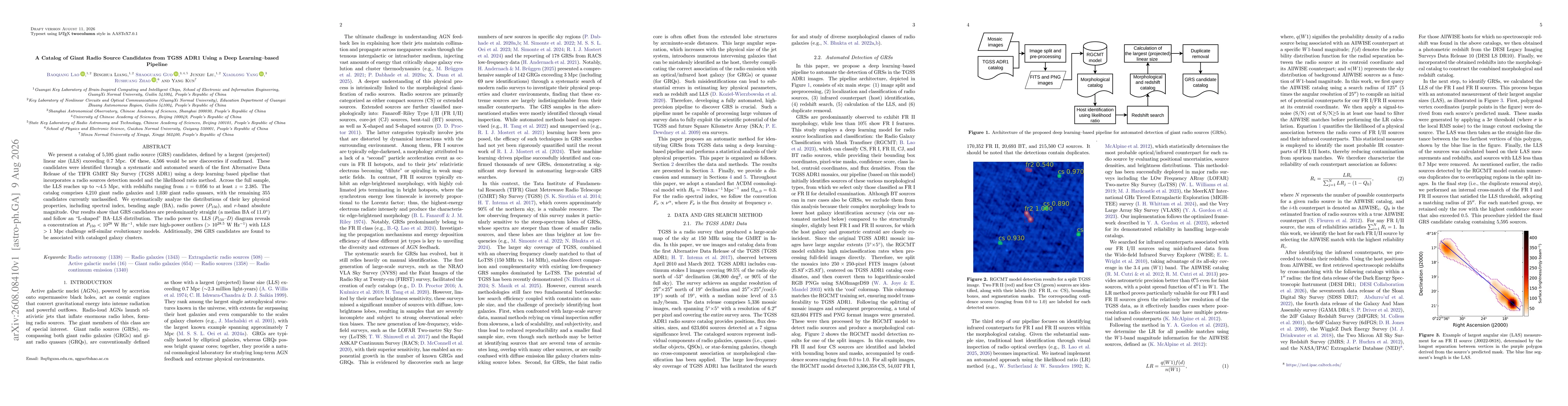 Thumbnail for A Catalog of Giant Radio Source Candidates from TGSS ADR1 Using a Deep Learning--based Pipeline