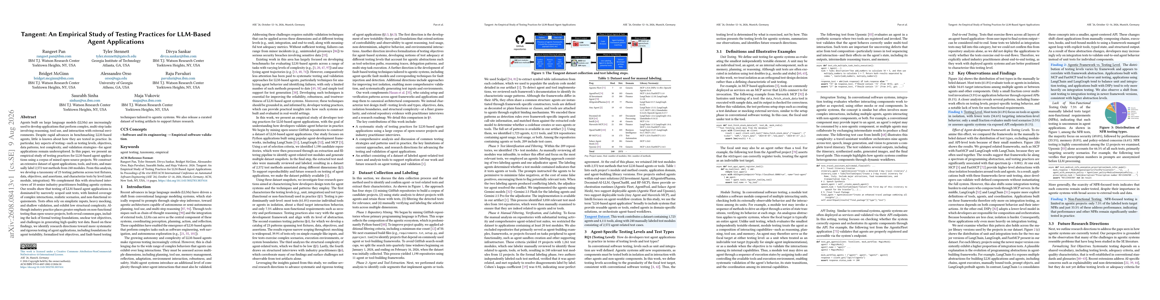Thumbnail for Tangent: An Empirical Study of Testing Practices for LLM-Based Agent Applications
