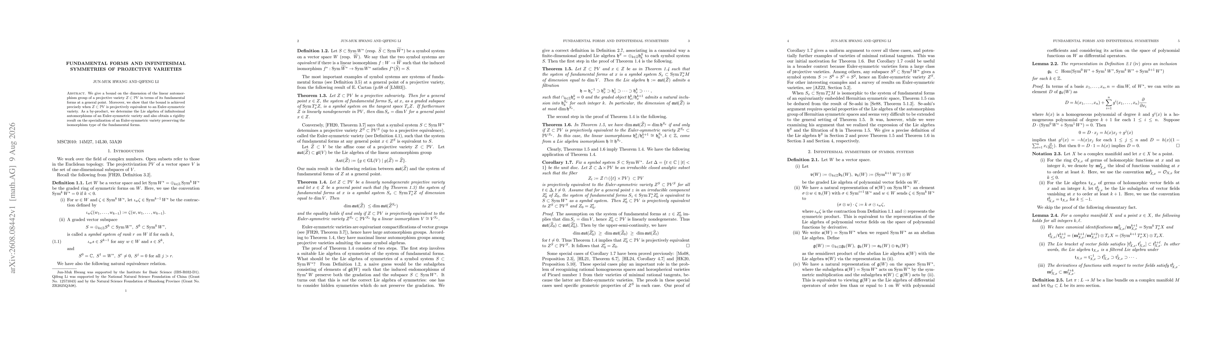 Thumbnail for Fundamental forms and infinitesimal symmetries of projective varieties
