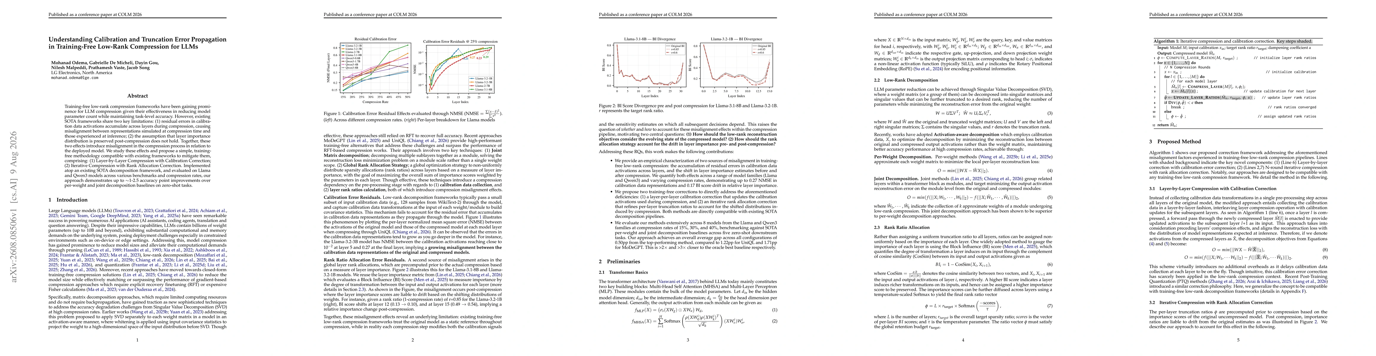 Thumbnail for Understanding Calibration and Truncation Error Propagation in Training-Free Low-Rank Compression for LLMs
