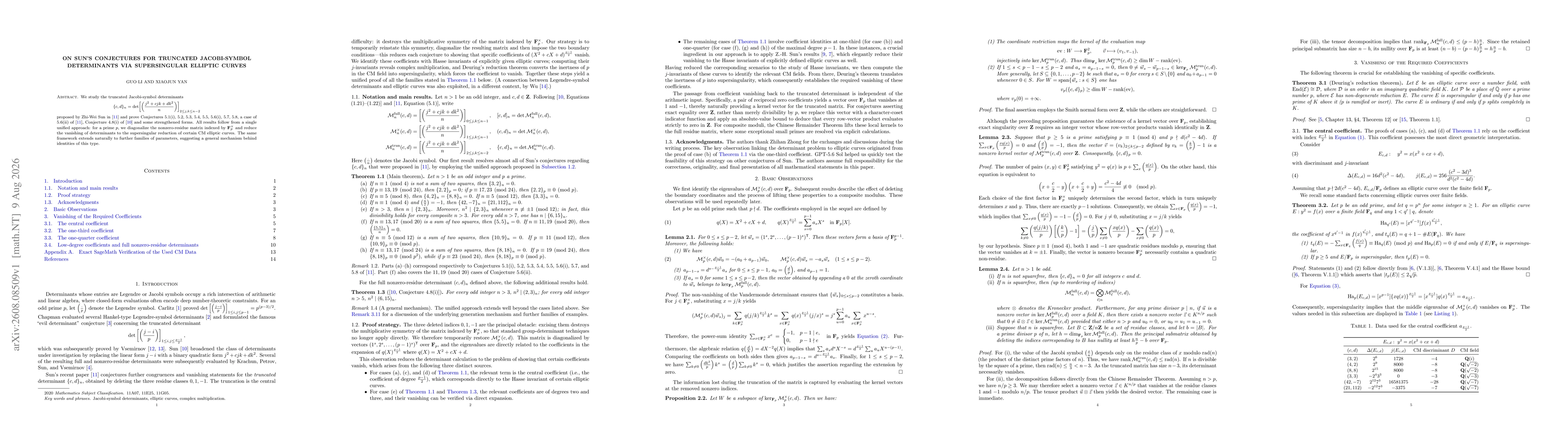 Thumbnail for On Sun's Conjectures for Truncated Jacobi-Symbol Determinants via Supersingular Elliptic Curves