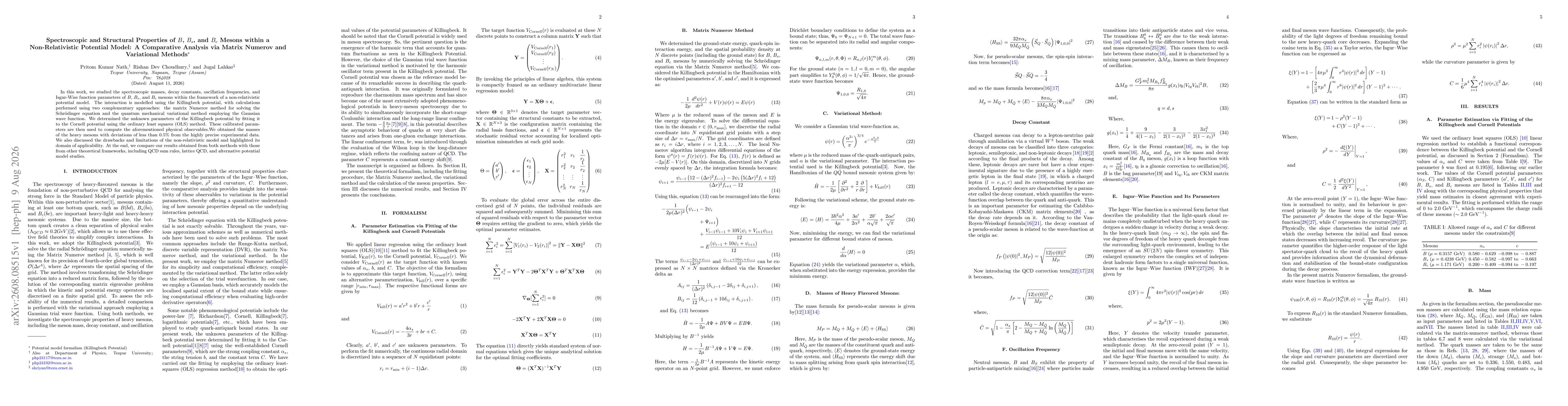 Thumbnail for Spectroscopic and Structural Properties of $B$, $B_s$, and $B_c$ Mesons within a Non-Relativistic Potential Model: A Comparative Analysis via Matrix Numerov and Variational Methods