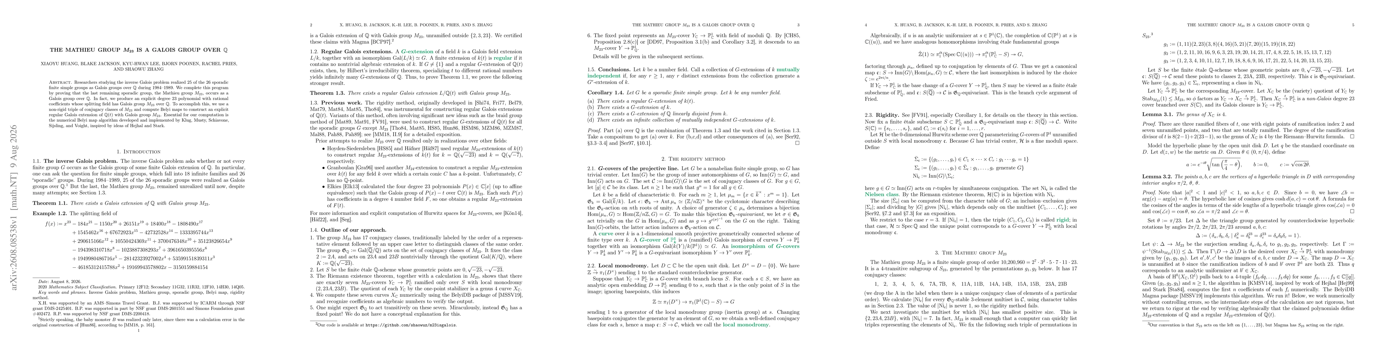 Thumbnail for The Mathieu group $M_{23}$ is a Galois group over $\mathbb{Q}$