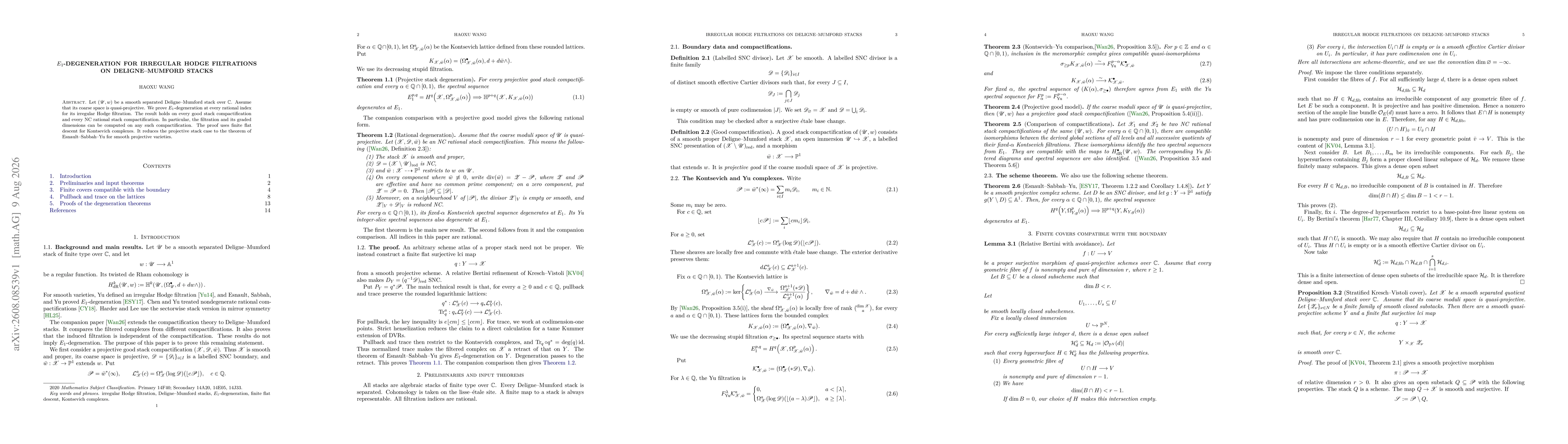 Thumbnail for $E_1$-Degeneration for Irregular Hodge Filtrations on Deligne--Mumford Stacks