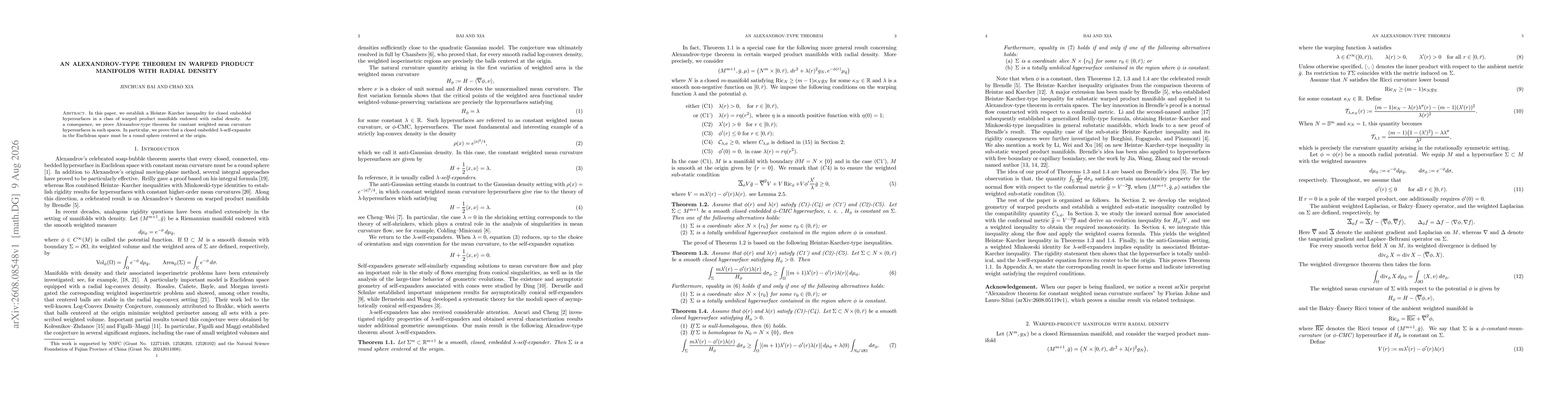 Thumbnail for An Alexandrov-type theorem in warped product manifolds with radial density