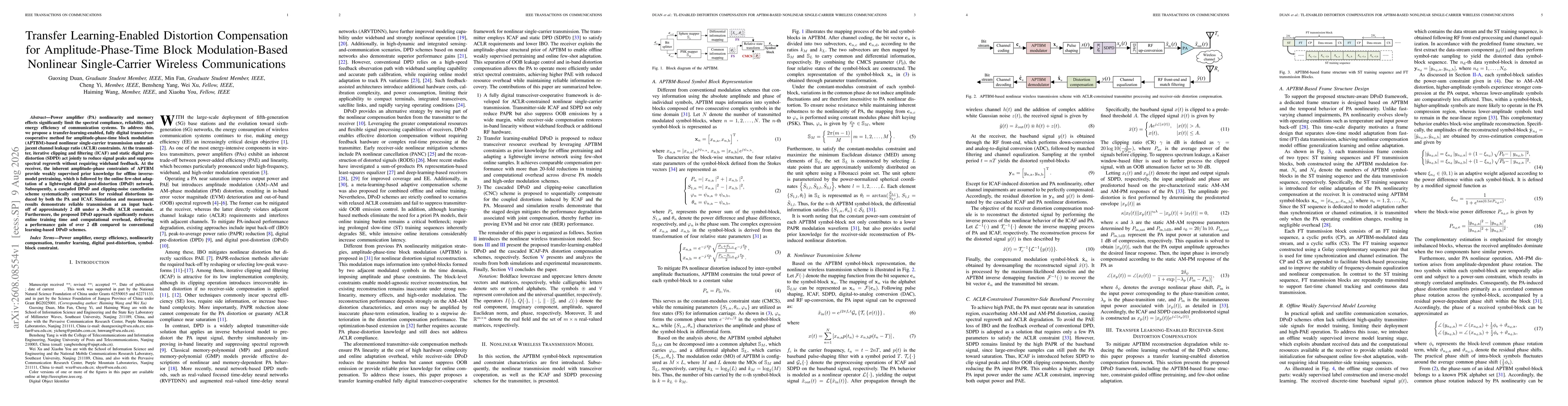 Thumbnail for Transfer Learning-Enabled Distortion Compensation for Amplitude-Phase-Time Block Modulation-Based Nonlinear Single-Carrier Wireless Communications