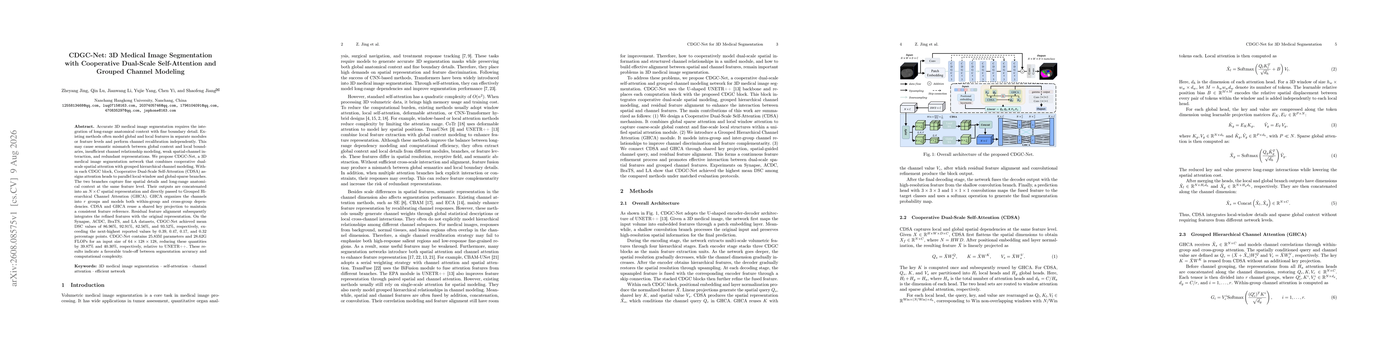 Thumbnail for CDGC-Net: 3D Medical Image Segmentation with Cooperative Dual-Scale Self-Attention and Grouped Channel Modeling