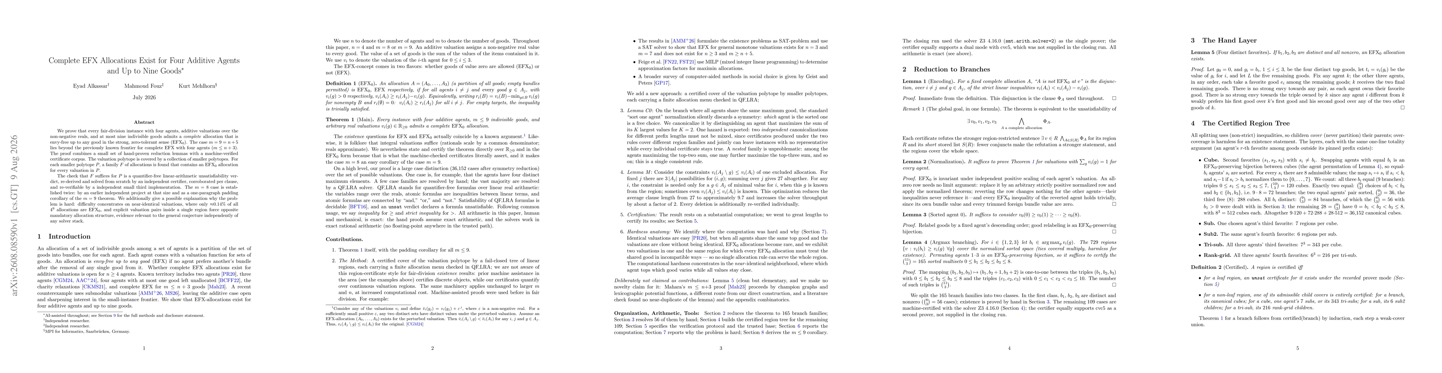 Thumbnail for Complete EFX Allocations Exist for Four Additive Agents and Up to Nine Goods