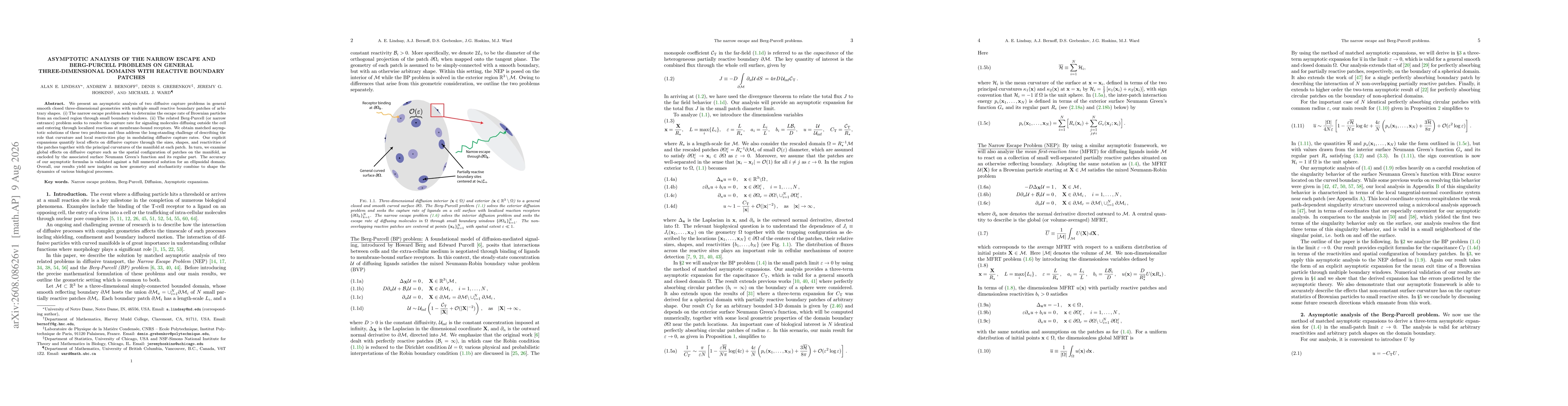 Thumbnail for Asymptotic Analysis of the Narrow Escape and Berg-Purcell problems on general three-dimensional domains with reactive boundary patches