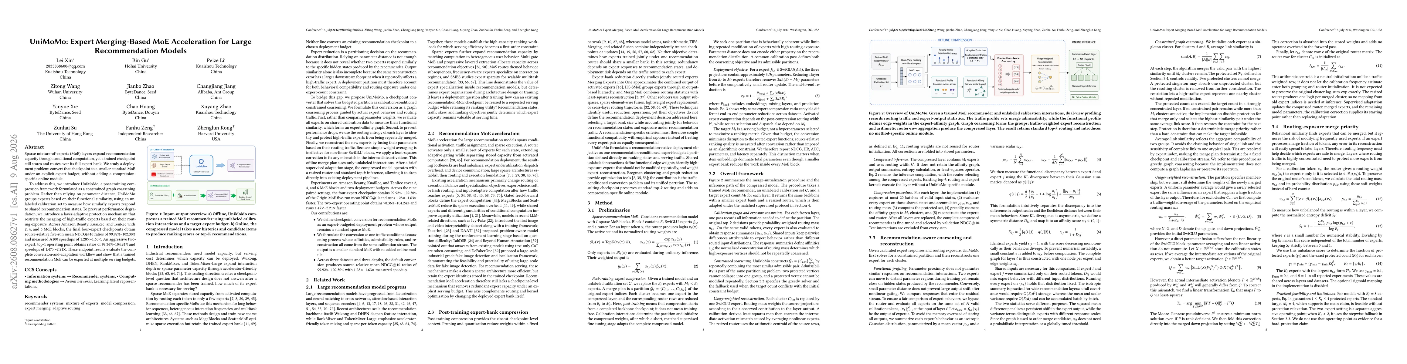 Thumbnail for UniMoMo: Expert Merging-Based MoE Acceleration for Large Recommendation Models
