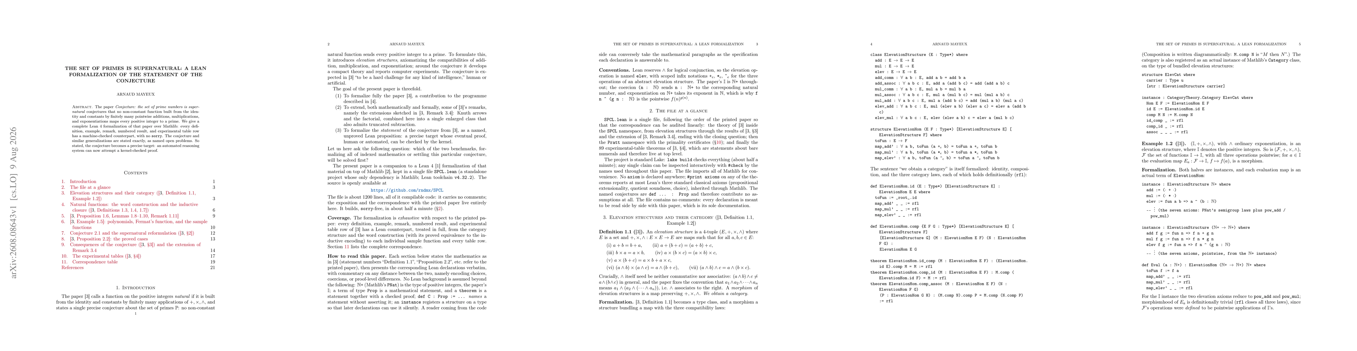 Thumbnail for The set of primes is supernatural: a Lean formalization of the statement of the conjecture