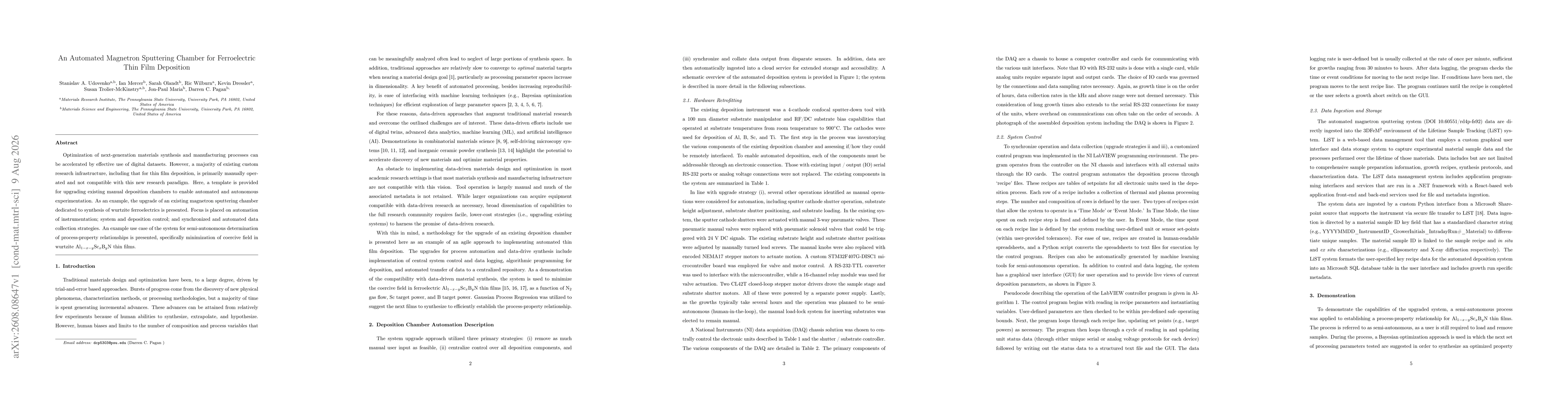 Thumbnail for An Automated Magnetron Sputtering Chamber for Ferroelectric Thin Film Deposition