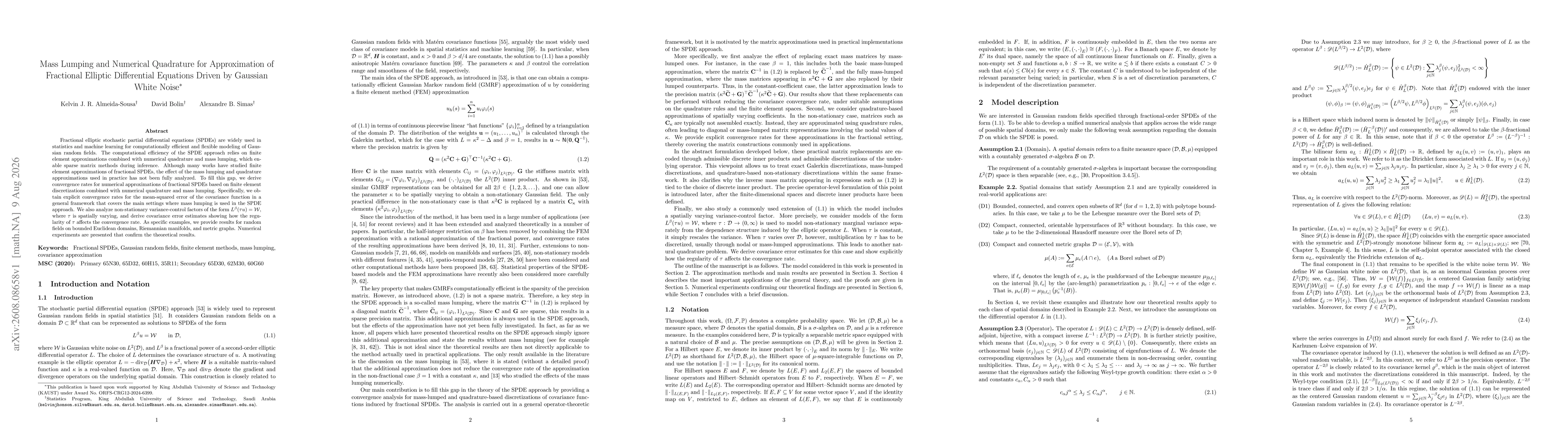 Thumbnail for Mass Lumping and Numerical Quadrature for Approximation of Fractional Elliptic Differential Equations Driven by Gaussian White Noise