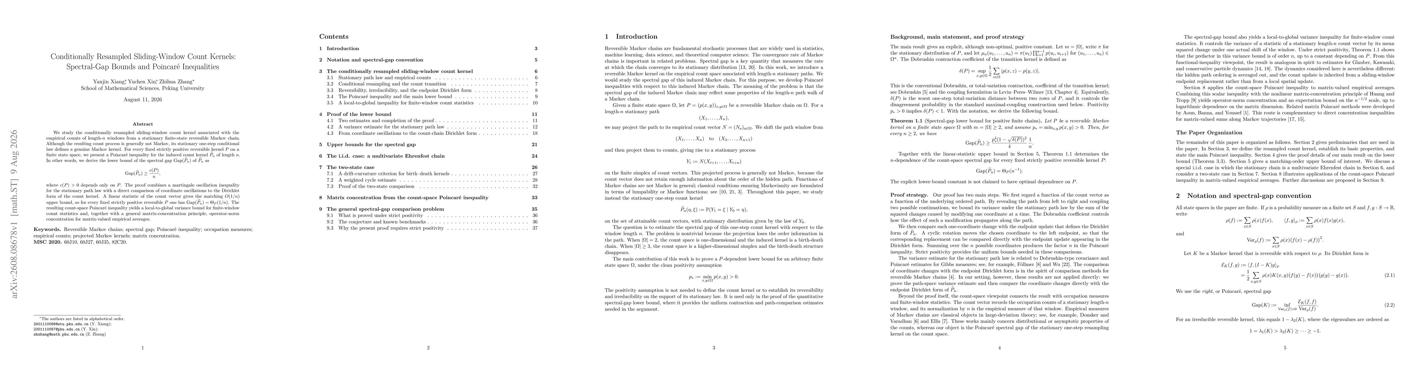 Thumbnail for Conditionally Resampled Sliding-Window Count Kernels: Spectral-Gap Bounds and Poincaré Inequalities