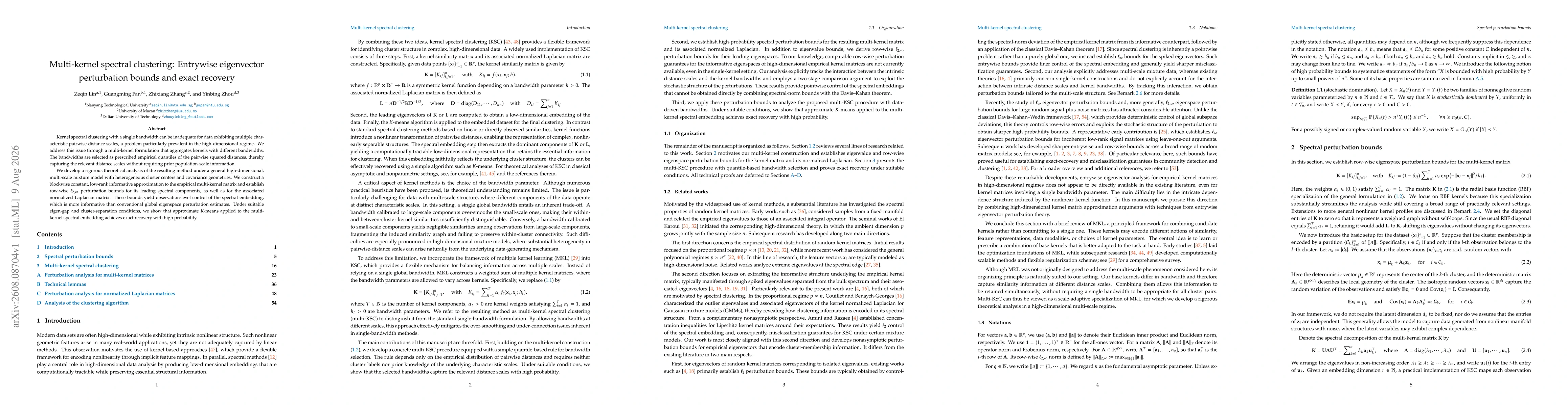 Thumbnail for Multi-kernel spectral clustering: Entrywise eigenvector perturbation bounds and exact recovery