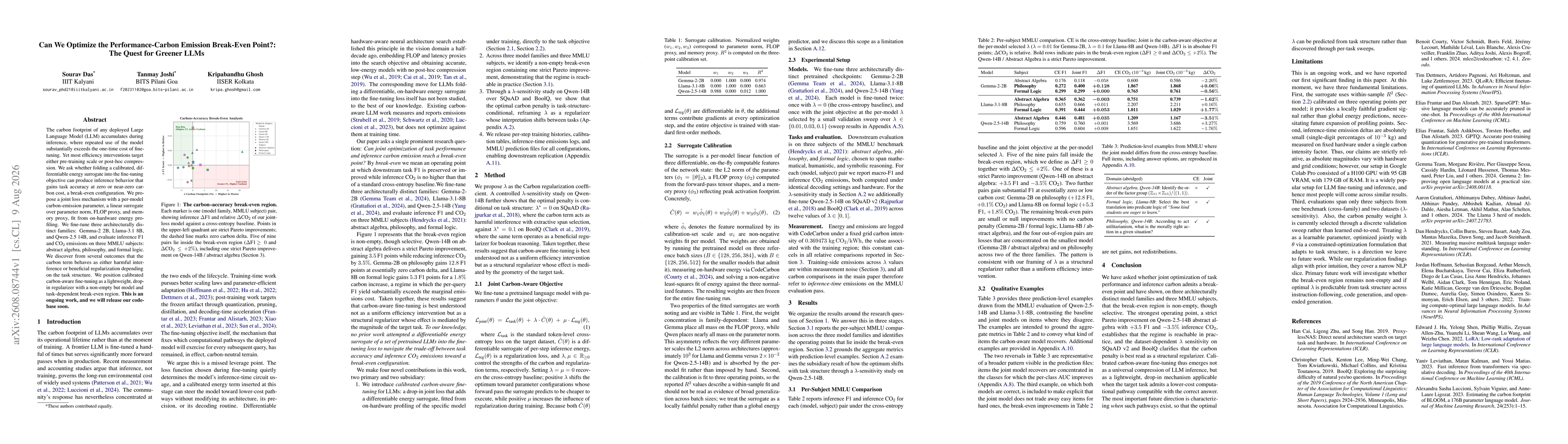 Thumbnail for Can We Optimize the Performance-Carbon Emission Break-Even Point?: The Quest for Greener LLMs